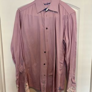 Men’s Robert Graham Med Salmon colored dress shirt. Barely used, French cuffs